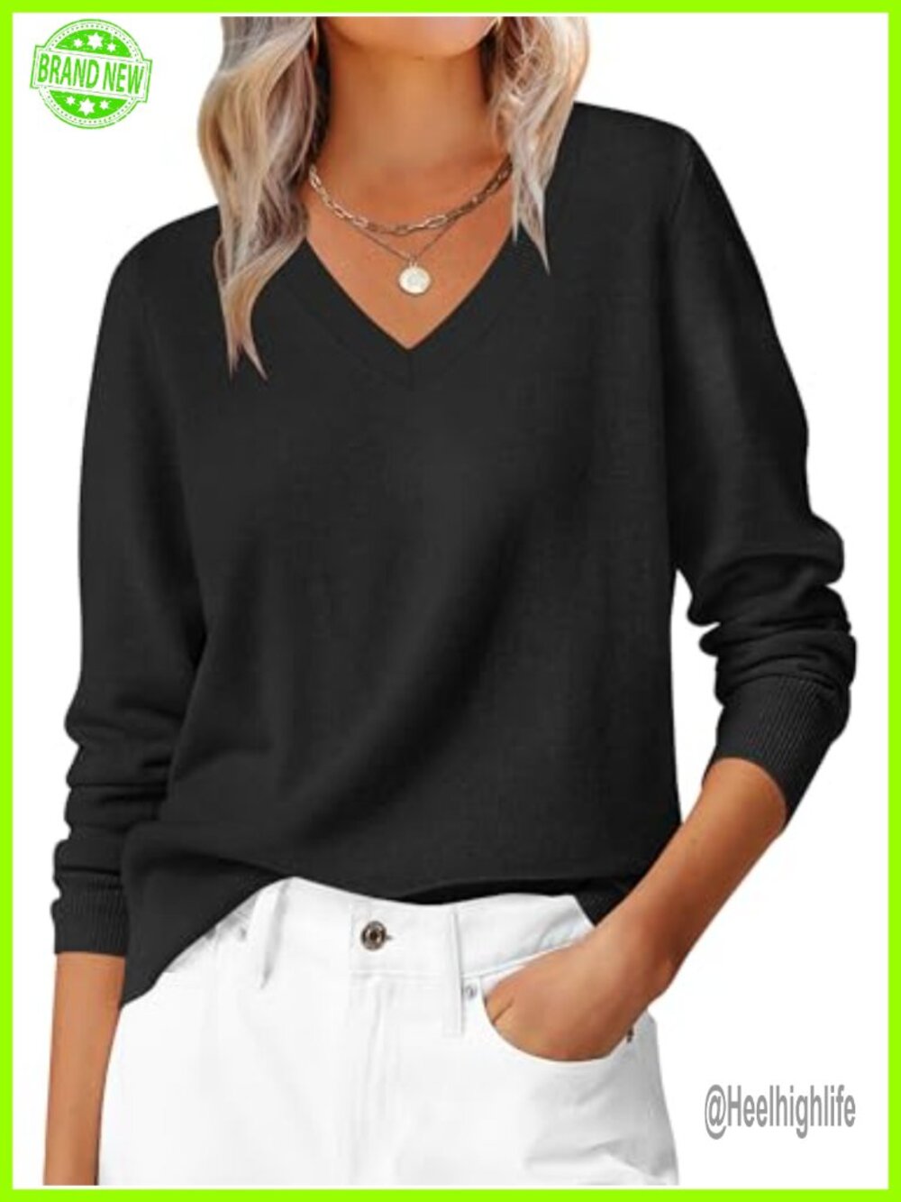 Women's Long Sleeve V Neck Lightweight Sweater Pullover